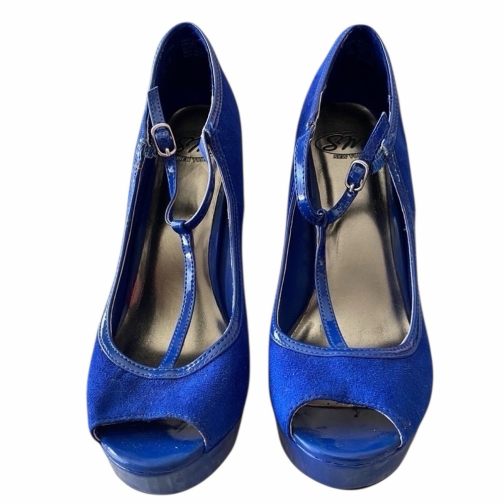 Sm New York Royal Blue Peep Toe Platform Heels Size 7.5 Medium